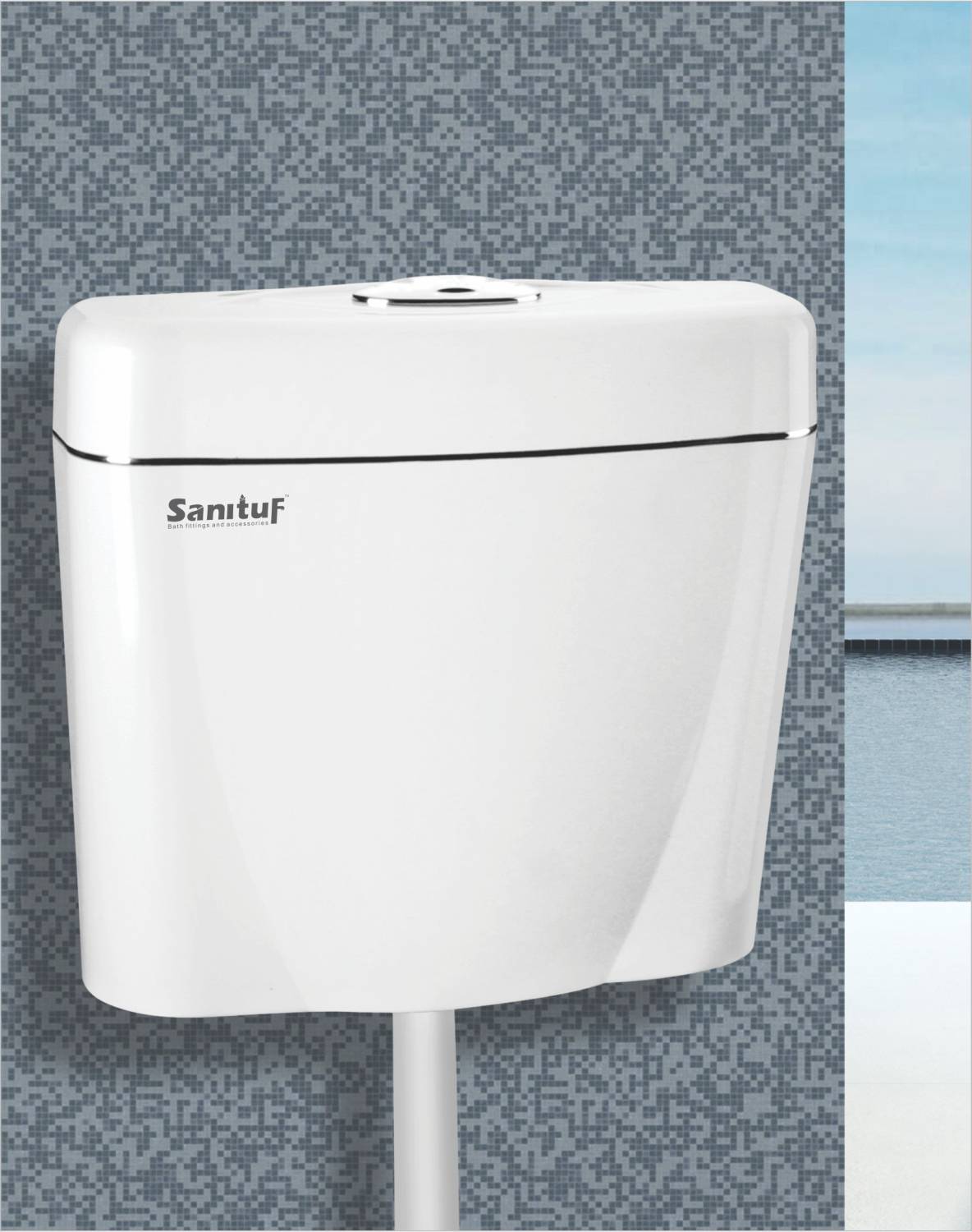 SanituF FC-855 Slim & Sleek Toilet Flush Tanks | Flushing Cistern  (Polypropylene, Top Push, Single Flush with 10 Liters Capacity) | (White)