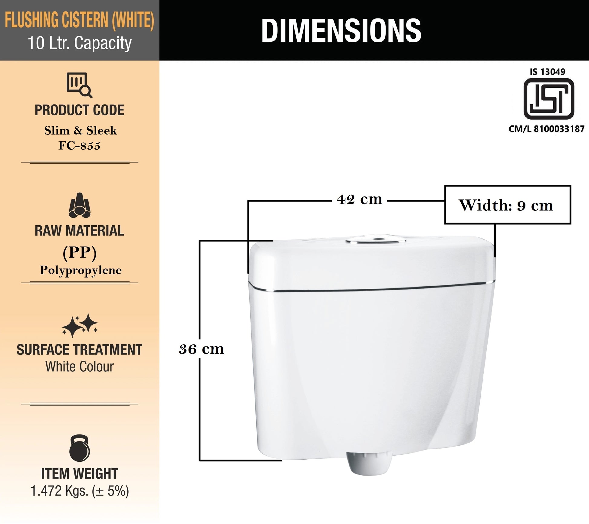 Buy Shri ji Toilet Flush Tank Slim and Stylish Single Flush Tank Flushing  Cistern 10 Liters Capacity PVC (Antique Quality-White) (Pack of 1) Online  at Low Prices in India 